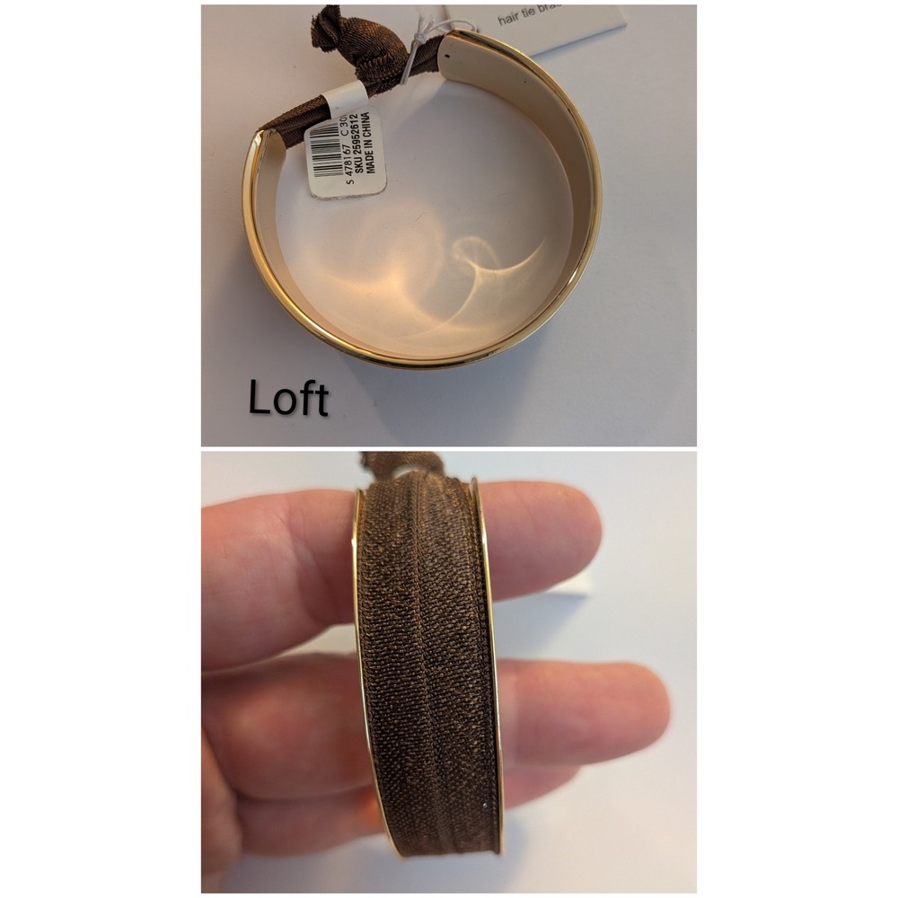 Loft Gold Tone Brown Elastic Hair Tie Bracelet Cuff Bangle New NWT